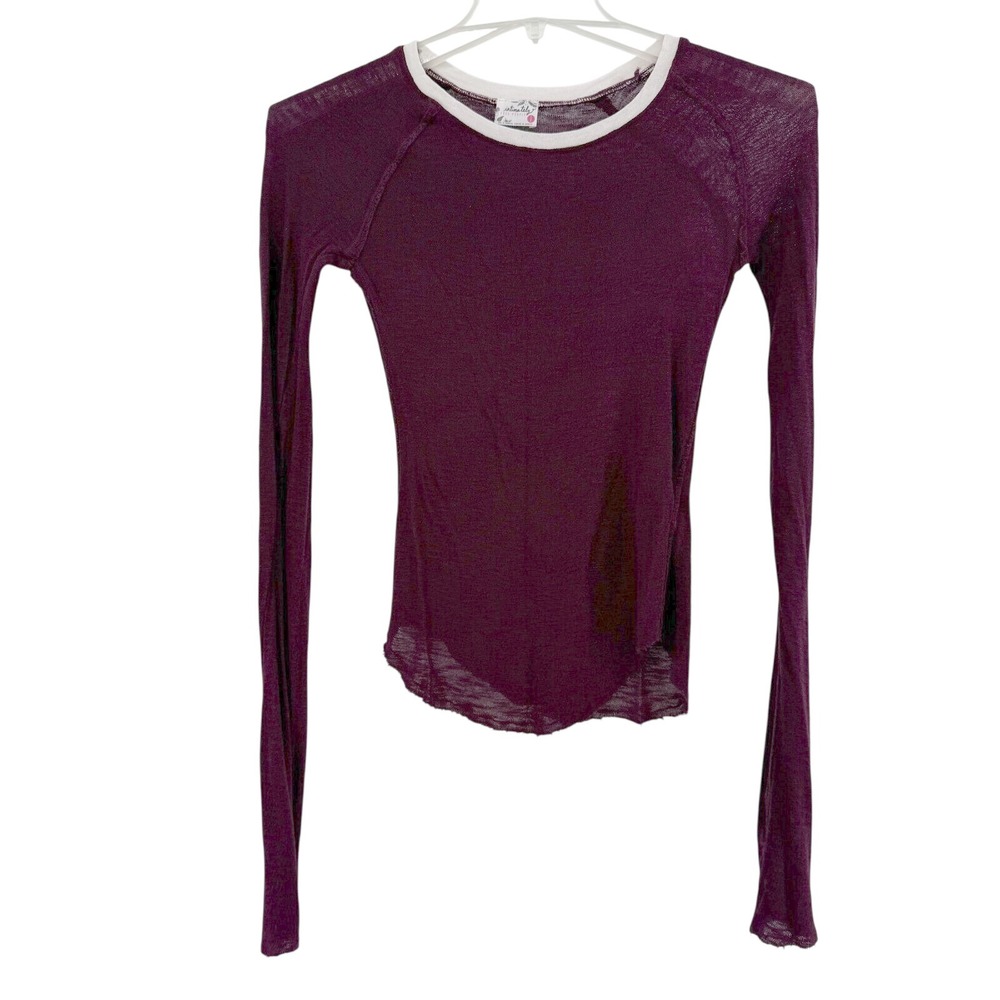 Intimately‎ Free People Burgundy Ringer Long Sleeve Top Shirt Small Distressed